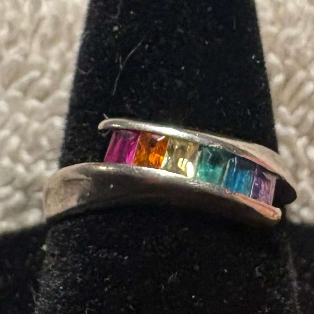 Size 6.5 , vintage Sterling silver rainbow crystal 925 ring